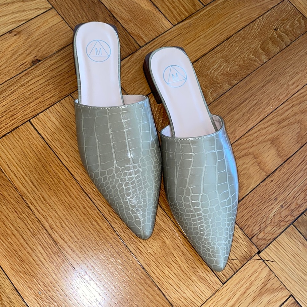Taupe croc pointed toe flat miles